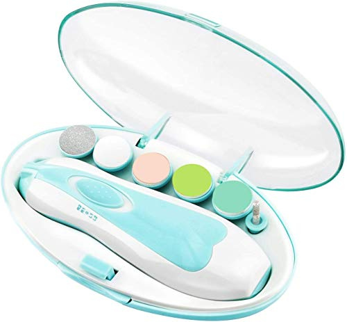 Neonato Elettrico Lima Unghie, Tagliaunghie per Neonati, 6 in 1 Bambini Cura Nail Trimmer con LED Light, Taglia Unghie di per Neonati per Neonati e Adulti - Blu (Batteria Non Inclusa)