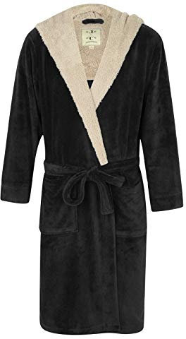 John Christian - Accappatoio in pile con cappuccio, da uomo, colore: Nero con grigio chiaro - Nero - XX-Large