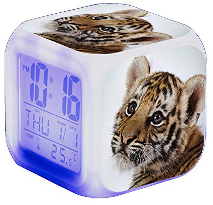 Tiger Wecker Digital Kinder Beleuchteter LED Night LCD Uhr Wake Up Wecker Geschenk für Jungen Mädchen,80x80x80cm (A)