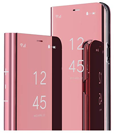MRSTER iPhone 12 Pro Max Mirror Flip Case Cover, Mirror Smart View Standing 360° Protective Case Cover for Apple iPhone 12 Pro Max (6.7 inches), Flip Mirror: Rose Gold