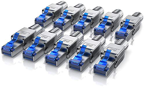 CSL - Netzwerkstecker Feldkonfektionierbar RJ45 CAT 6/7/8 - Geschirmt 40 GBit/s 2000 MHz Ethernet Werkzeuglos LAN Kabel - Crimpstecker Steckverbinder für Netzwerkkabel Verlegekabel