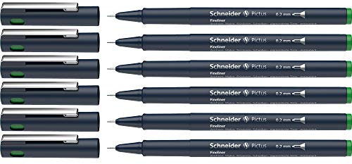 Schneider Pictus Fineliner (Strichstärke 0,2 mm, dokumentenechte Pigmentliner, metallgefasste Spitze, Gehäuse aus 85% recyceltem Kunststoff) 6er Pack, grün