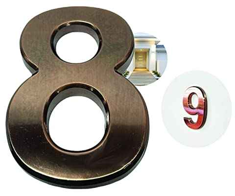 PARENCE - Número de puerta 3D - 10 CM - Plástico premium cepillado - efecto dorado brillante - Adhesivo extra fuerte - número de puerta, calle, casa (8, cobre)
