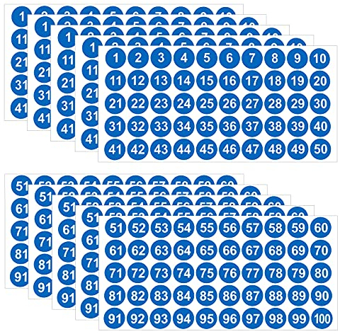 Luter - Lote de 10 pegatinas (5 lotes, 1 a 100 pegatinas, vinilo, etiquetas impermeables, ordenar organizar, cajas de almacenamiento, taquillas, suministros de oficina escolar (azul, 2,54 cm)
