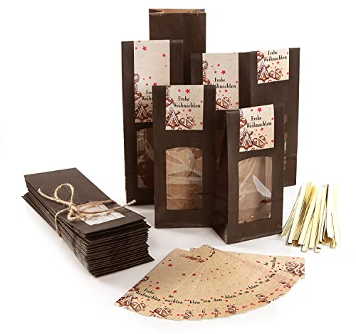 Logbuch-Verlag 25 Plätzchentüten zum Befüllen 26,5 x 8,5 x 5 cm mit Weihnachtssticker - Verpackung lebensmittelecht