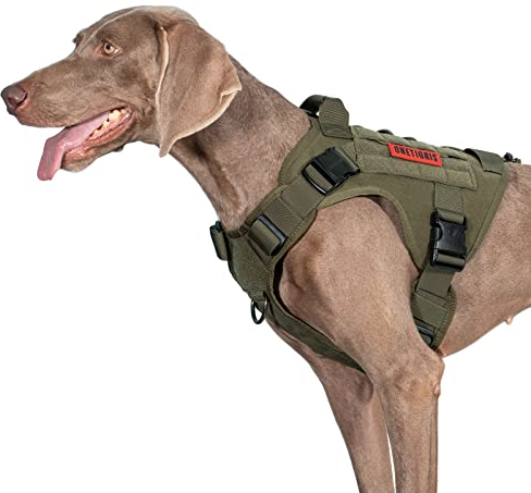 OneTigris Upgraded Fire Watcher 2.0 mit Strapazierfähiger Metallschnalle, Taktische Hundegeschirr mit Griff, No Pull Geschirr Grosse Hunde mit MOLLE-Klettsystem - Grün L