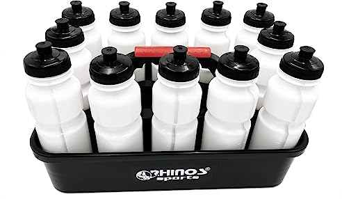 RHINOS sports Trinkflaschen 12er Set 750 ml mit Halter | weiß