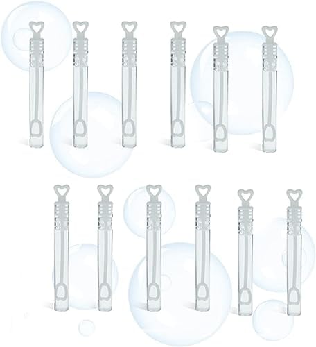 12 mini tubi bianchi a forma di cuore con soluzione liquida per bolle da 4 ml e bacchette per soffiare, ideali per matrimoni, feste e celebrazioni, feste di compleanno per bambini, bomboniere,
