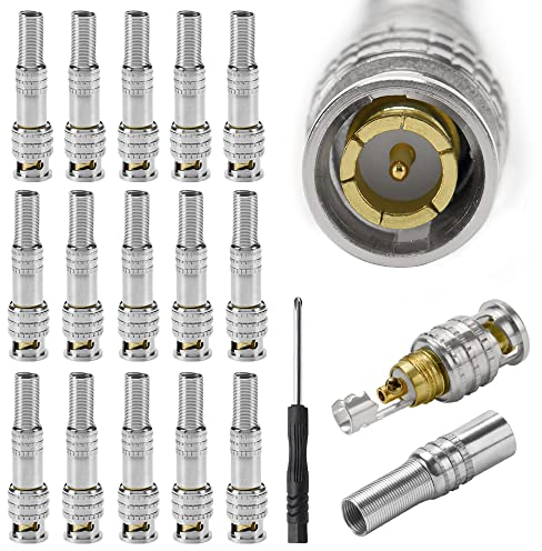 KUOQIY 15 PCS BNC Male Coaxial Connector, RG59 RG6 Screw-lock Terminal Adapter, Solderless Spring Coaxial Terminal Screw On Brass Connector Q9 Plug to RG59 Coaxial for CCTV Camera, with a Screwdriver