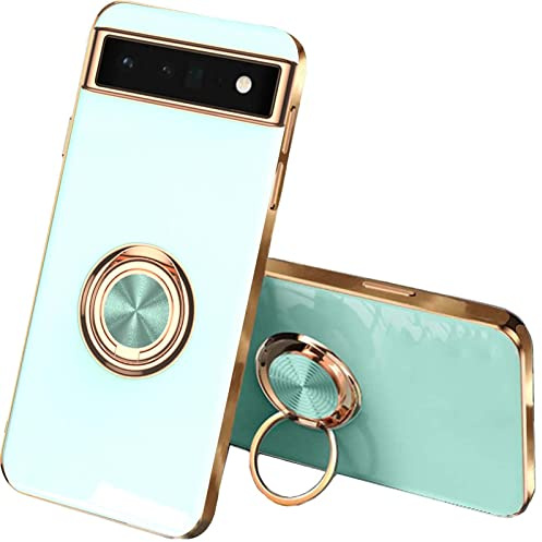 QIYIN Hülle für Google Pixel 6a, Zweilagig Soft Bunt Silikon Handyhülle mit 360 Grad Ring Halter Schutzhülle TPU Schock Stoßfester Stoßfänger Schöne Dünn Case (Grün)