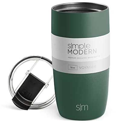 Simple Modern Thermobecher Kaffeebecher to go mit Klappdeckel | Isolierter Edelstahl-Kaffeebecher | Geschenke für Frauen und Männer | Voyager | 470ml | Forest
