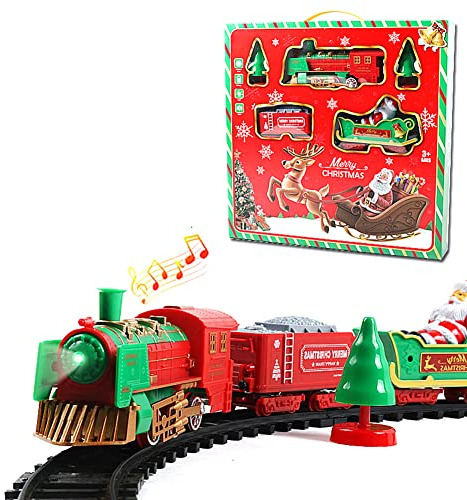 Weihnachtszug Set Spielzeug mit Licht, Weihnachten Zug - Weihnachten Eisenbahn mit Lokomotive und Schienen,Elektrisches Zugspielzeug für Jungen Mädchen, Elektrische Eisenbahn Zug Geschenke für Kinder