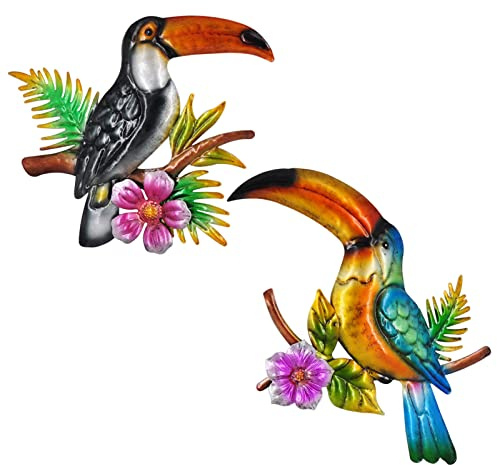 wotieuns Metall-Vogelwanddekoration, Tukan, tropische Wandkunst, geeignet für Innen- und Außenbereich, Gartenzaun, Terrasse, Dekoration.