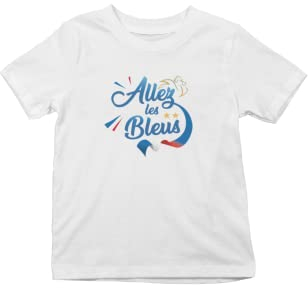 trendy Connect t-Shirt Enfants 100% Coton Spécial Coupe du Monde de Football - Supporter de l'Equipe de France - Aller Les Bleus - Taille 3/4 Ans (98-104cm)