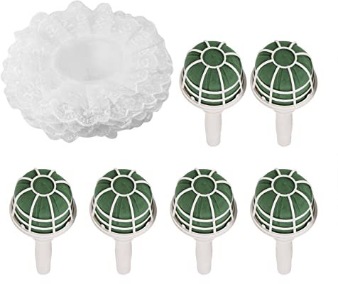 Dasertoe 6 Hochzeits-Brautstrauß-Halterungen mit 6 weißen Spitzen-Blumenhaltern