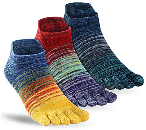 OrrinSports Zehensocken für Männer Frauen gestreifte laufende Socken Baumwolle Knöchel fünf Finger Socken