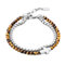 GAVU Herren Zweilagiges Armband Perlen Armband aus Tigerauge und Edelstahl mit Kreuz Charm