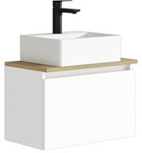 Baikal MAIA, Conjunto de Mueble de Baño. Mueble pequeño con Lavabo cerámico. Mueble Suspendido en Pared. Opción con Espejo y con Aplique LED. Mueble MONTADO. Sin Espejo Blanco