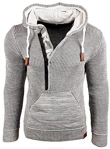 Men Knitted Sweater Warm Comfortable Men Hooded Sweatshirt Spring Autumn Soft Cozy Men Knitwear Fashion Drawstring Men Sweater H-Grey L