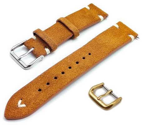 Armband aus echtem Wildleder mit Ziernähten Vintage One More Strap 18 mm 20 mm 22 mm Farbe Schwarz Blau Grün Braun Schnürsenkel Straps, braun, 22mm, Vintage