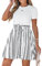 CUPSHE Damen Sommerkleid Rundhals Kurzarm Taillenschnürung Geometrische Muster T Shirt Kleid Freizeitkleider Tunika Mini Dress Weiß M