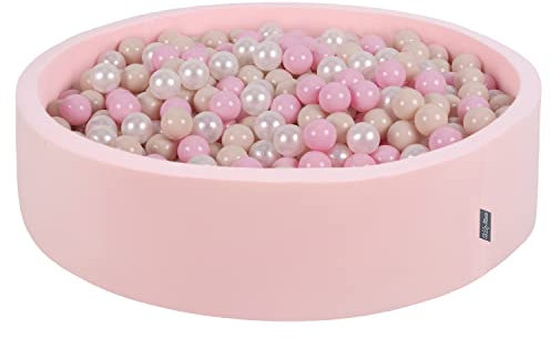 KiddyMoon Piscina De Bolas 120X30cm/200 Bolas Redondo Grande para Ninos,Hecha En La UE, Rosa: Beige Pastel/Rosa Claro/Perla