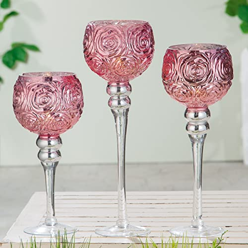GILDE Windlicht-Kelch auf Fuß Glas klar, rosa 40682