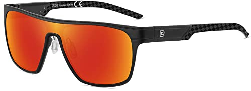 DUCO Quadratische Polarisierte Sonnenbrille für Herren Sport Fahren Angeln Sonnenbrille Flat Top Shield Shades UV 400 Schutz DC8230 (Schwarz Rahmen Schwarz Tempel Revo Rot Linse)