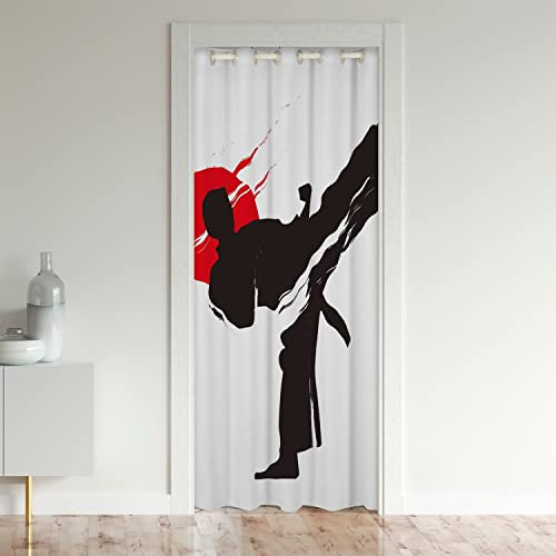 Loussiesd Tenda per porta taekwondo, per la privacy, per bambini, con retro interno, in stile giapponese, divisorio, tenda oscurante per camera da letto, 132 x 203 cm, 1 pannello
