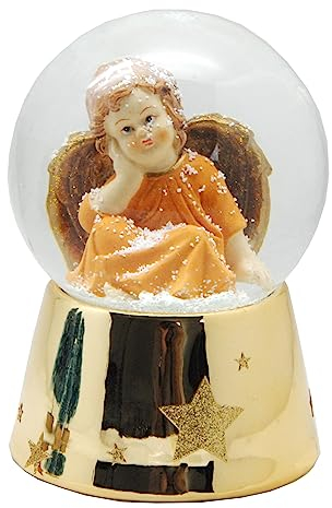 20233 Nostalgie Schneekugel Engel orange Gold Sockel mit Sternen Spieluhr Amazing Grace 10cm Schüttelkugel