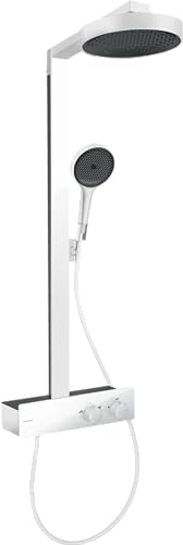 hansgrohe Rainfinity - wassersparendes Duschsystem (EcoSmart) mit Thermostat, Brausekopf 250mm, Regendusche mit Duschkopf (3 Strahlarten), Schlauch, Brausestange und runder Kopfbrause , Mattweiß