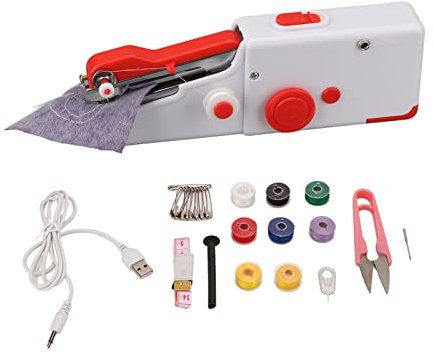 Fyearfly Macchina da Cucire Portatile, Mini Macchina da Cucire Elettrica a Cucitura Rapida per Cucire Rapido per Principianti Adulti, Facile da Usare, per Abbigliamento, Tende, Artigianato