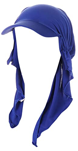 Damen Visor Bandana mit Schirm Haarband Kopftuch für Damen Hijab Muslim Slouchy Beanie Mütze Chemo Cancer Kopfbedeckung Wendemütze Strickmütze Unisex Verstellbar für Damen & Herren Blau