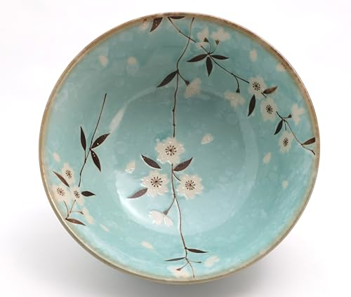 Japanese Ramen Bowl – [Light Blue Cherry Blossoms], 17cm Ceramic Noodle Bowl, Made in Japan – Perfect for Ramen, Pho, Udon – Instagram-Worthy Giftable Tableware