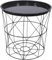 PRICECRUNCHERS Black Geometric Iron Metal Wire Round Tray Top Storage Side Table Basket