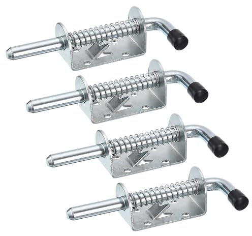 sourcing map Barrel Bolt Latch, 4Pcs 10x120mm - Carbon Steel Galvanized Spring Loaded Gate Latch Pin, Sliding Door Lock for Trailer Doors Cabinets Chests Tailgate (Silver)