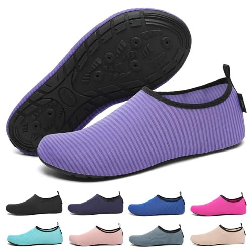 SAGUARO Scarpe da Scoglio Donna Uomo Scarpette Mare Scoglio Antiscivolo Scarpe Mare per Spiaggia Acqua Immersione Strisce Viola Gr.36/37