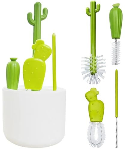 YAMSLAM 4pcs/Set Creative Cactus Cleaning Brush Set, Multifunctional Cup Straw Brush, Baby Pacifier Bottle Cleaning Brush for Home