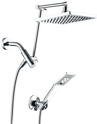 BRIGHT SHOWERS High Pressure Rain Shower Head Combo with Dual Extension Arm,8 Rainfall Shower Head with Handheld Shower,Adjustable Square Double Set