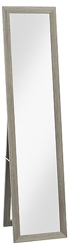 HOMCOM Standspiegel, Ganzkörperspiegel mit Ständer, freistehender Wandspiegel, Ankleidespiegel, Garderobenspiegel für Schlafzimmer, Flur, Alu, Grau, 37 x 157 cm