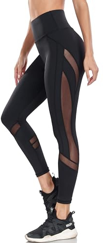 WE CUFFLLE Damen-Leggings aus Netzstoff, hohe Taille, Yogahose mit Taschen, Bauchkontrolle, 4-Wege-Stretch, Workout-Yoga-Leggings, X-Groß