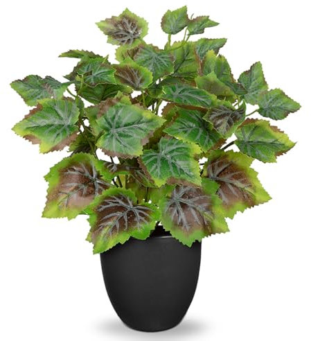 Oairse Plantas artificiales de 37 cm para interiores con macetas negras, plantas decorativas en maceta, plantas falsas realistas de hoja de uva sintética para el hogar, oficina, cocina, baño, sala de