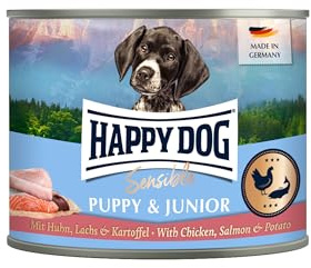 Happy Dog - Sensible Puppy & Junior M - Huhn, Lachs, Kartoffel - Nassfutter 6 x 200 g
