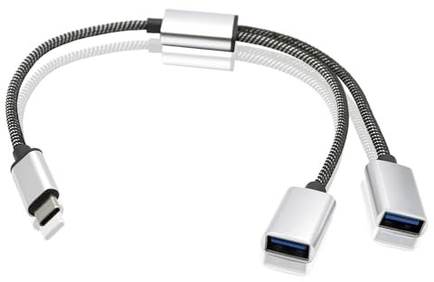 Teuena USB C Male to Dual USB Female Cable Adapter 0.3M, 1 in 2 out Double USB 2.0 Adapter OTG Splitter, Y Cord Converter for iPhone 15 MacBook Galaxy S23 S24 Laptop External USB Interface Device