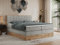 MKS MEBLE King Boxspringbett 180x200 Mit Bettkasten Eiche, Polsterbett Mit Matratze H4, Rahmen in Wotan Eiche und Kopfteil - Hellgrau Struktur - Bellissimo King