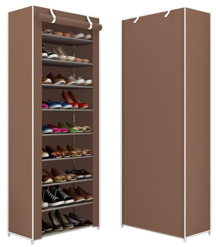 MBELLO Scarpiera Verticale Organizer, Free Standing Metal Shoe Stand, Multifunction Dustproof Shoe Cabinet, 27 Pairs Shoe Storage Cabinet, for Closets, Bedrooms, Garages(B)