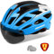 Shinmax Fahrradhelm Herren Damen Fahrradhelm mit Visier Magnetische Abnehmbarer Schutzbrille Fahrradhelme mit Licht für Erwachsene Radhelm Einstellbarer MTB Helm (Blau Schwarz Weiß, M:54-58cm)