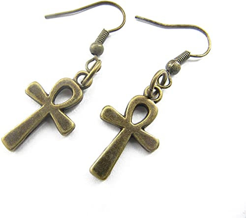 PULABO Ägyptische Bronze Ankh Ohrringe Kreuz Ohrringe Ägyptische Ohrringe Ankh Ohrringe Crux,Kreuz Ohrringe 'Schlüssel des Lebens' Ohrringe bequem
