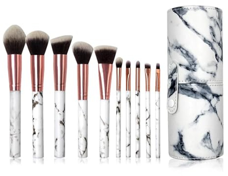 WENH Lot de 10 pinceaux de maquillage marbrés, pinceaux à poudre, pinceaux de maquillage, pinceaux cosmétiques, outils de maquillage(Barrel brush sets)