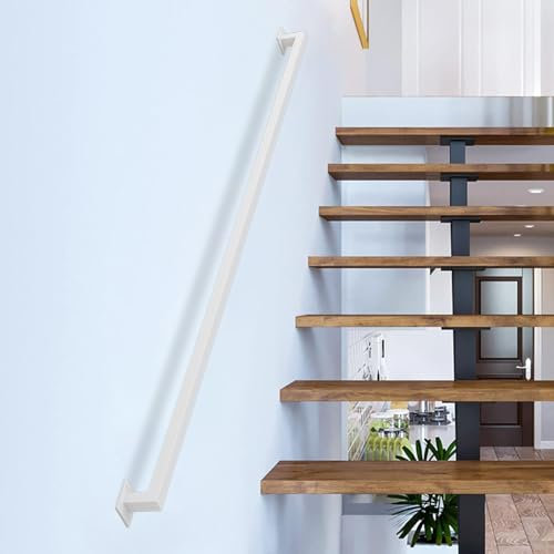 Gorssen 120cm Handlauf,Weiß Vintage Schmiedeeisen Treppengeländer for den Innen Außen, Wandhandlauf Wohnung Draußen Handläufe Treppen Handlauf Geländer Bausatz Balkon Brüstung Stange